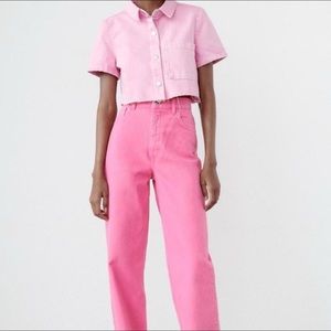 Pink Zara Straight Leg Baggy Jean